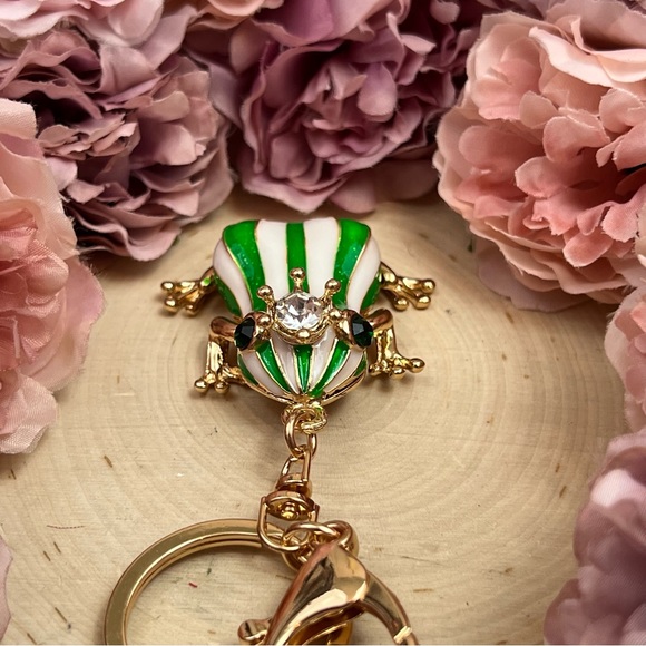 The Frog Prince Green and White Striped Keychain Charm - Picture 12 of 16